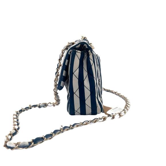 Hello 3AM Blue & White Stripe Nautical Shoulder Clutch Gold Chain Crossbody Bag - Picture 4 of 12